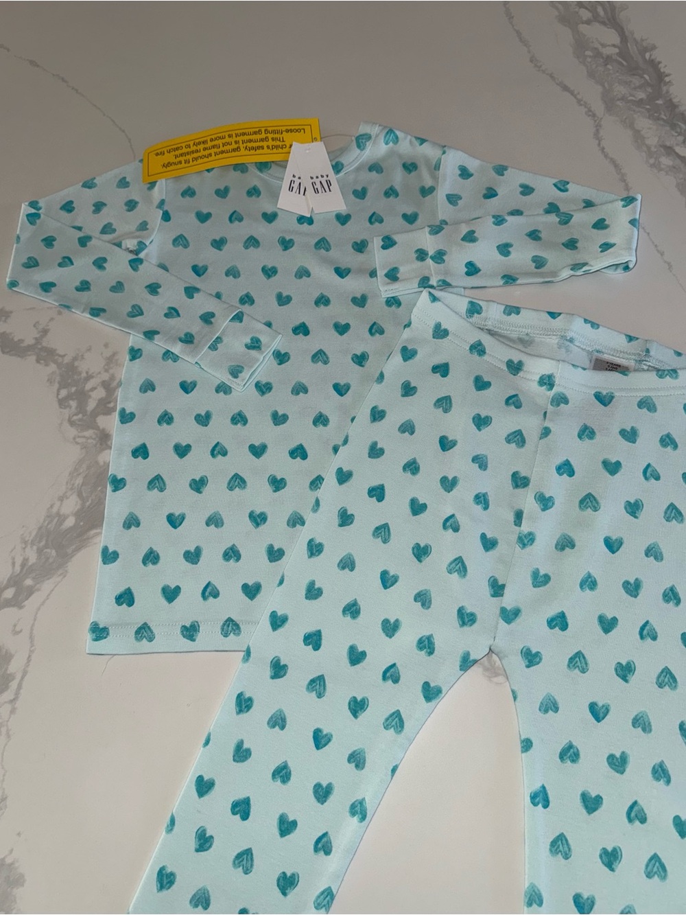 GAP Kids Aqua Blue Hearts Pajama Set Girls’ Size 5 NWT